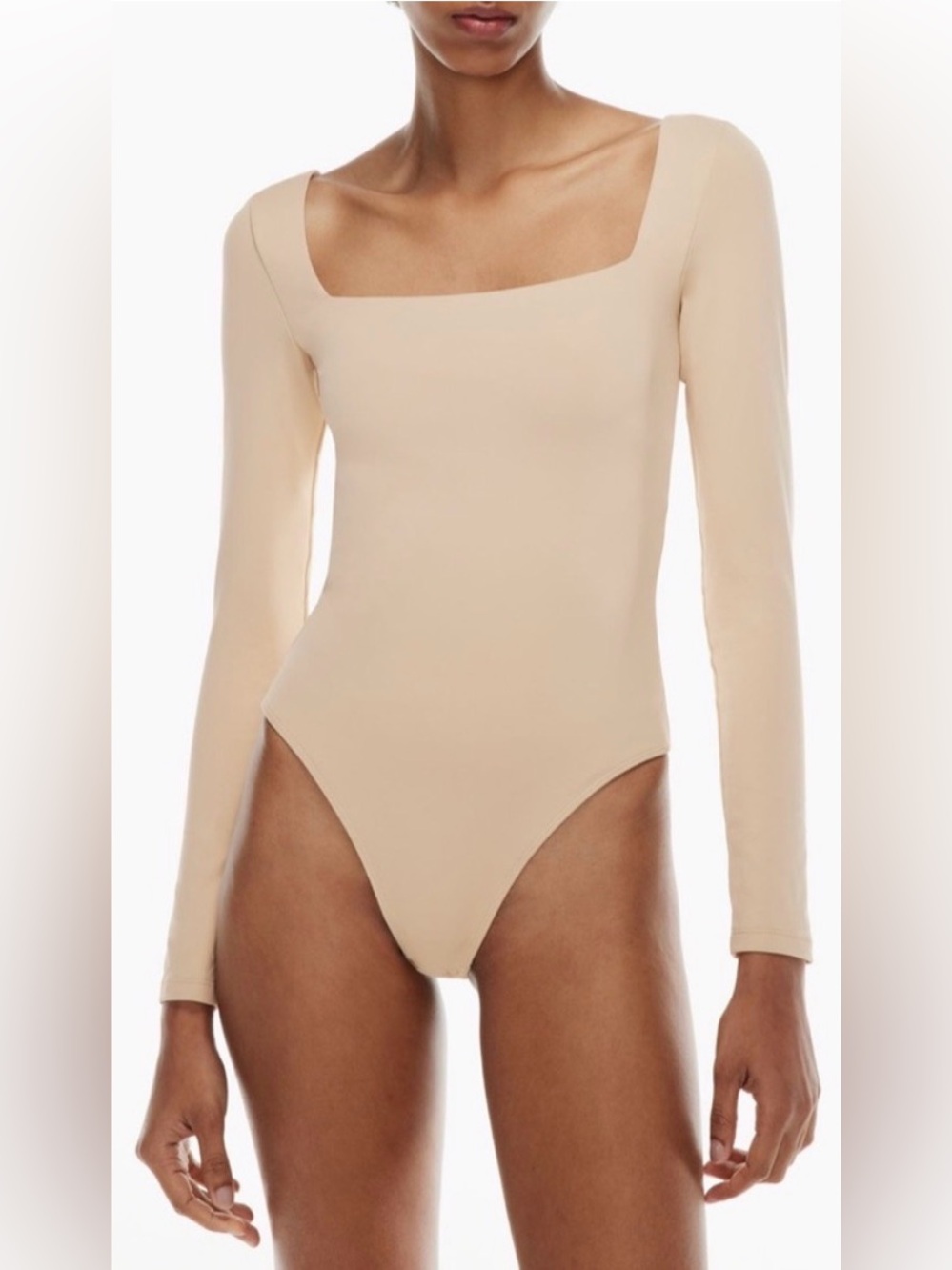 Aritzia Contour Squareneck Longsleeve Bodysuit Sand Sable Slimming SZ XXS NWT